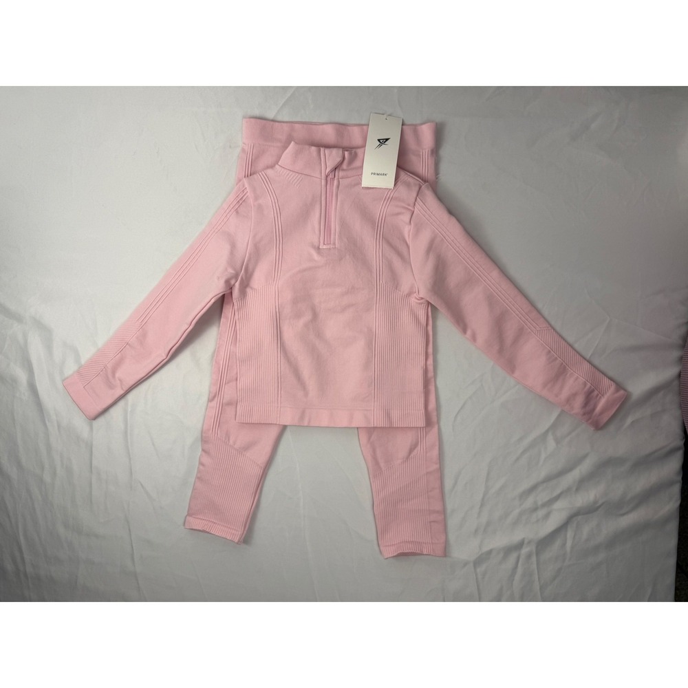 Primark Girls Pink Seamless Activewear Set Quarter Zip Top and Leggings 4-5Y NWT